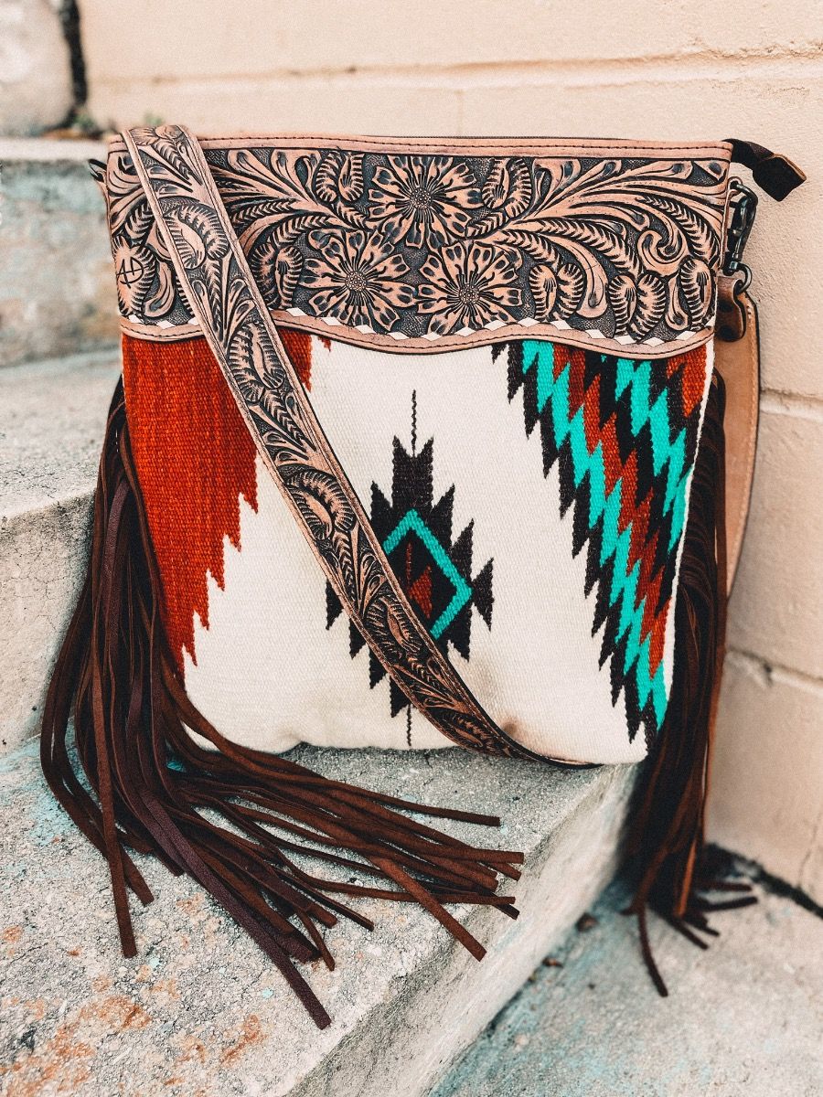 American Darling Aztec And Fringe Crossbody In Rust ADBG510AC