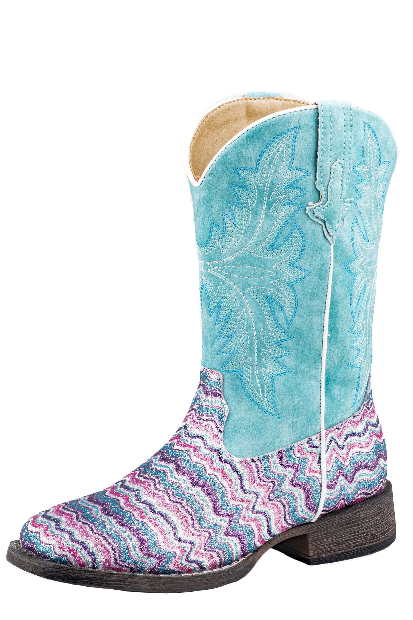 Roper Little Kids Glitter Aztec Square Toe Boots