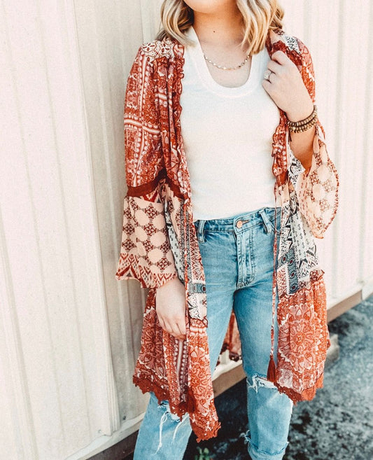 Miss Me Paisley Woven Print Kimono