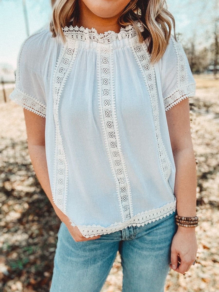 Miss Me Off The Shoulder Lace Inset Woven Top