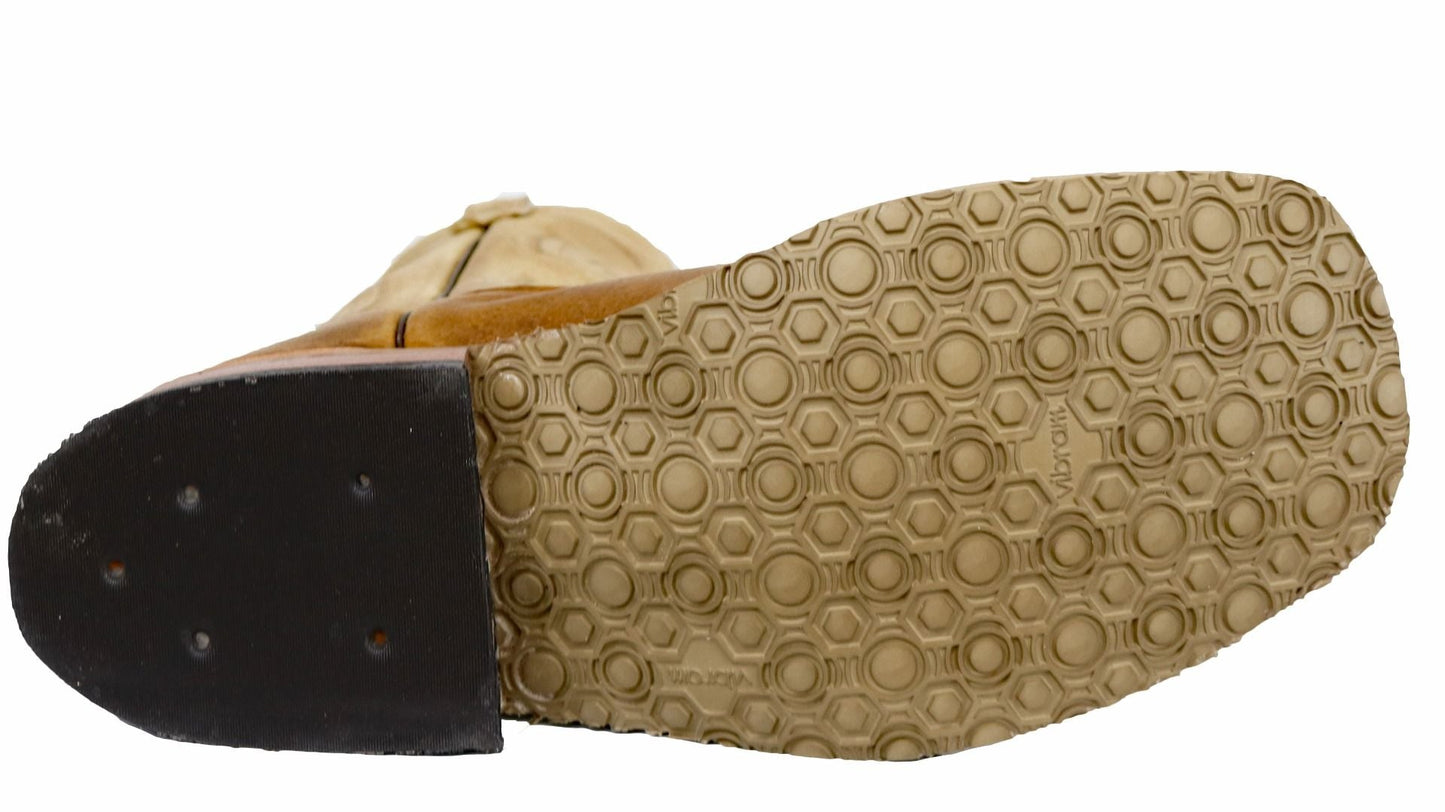 Anderson Bean Men's Square Toe Natural Brahma Bison Tan Sinsation Crepe Sole Boots