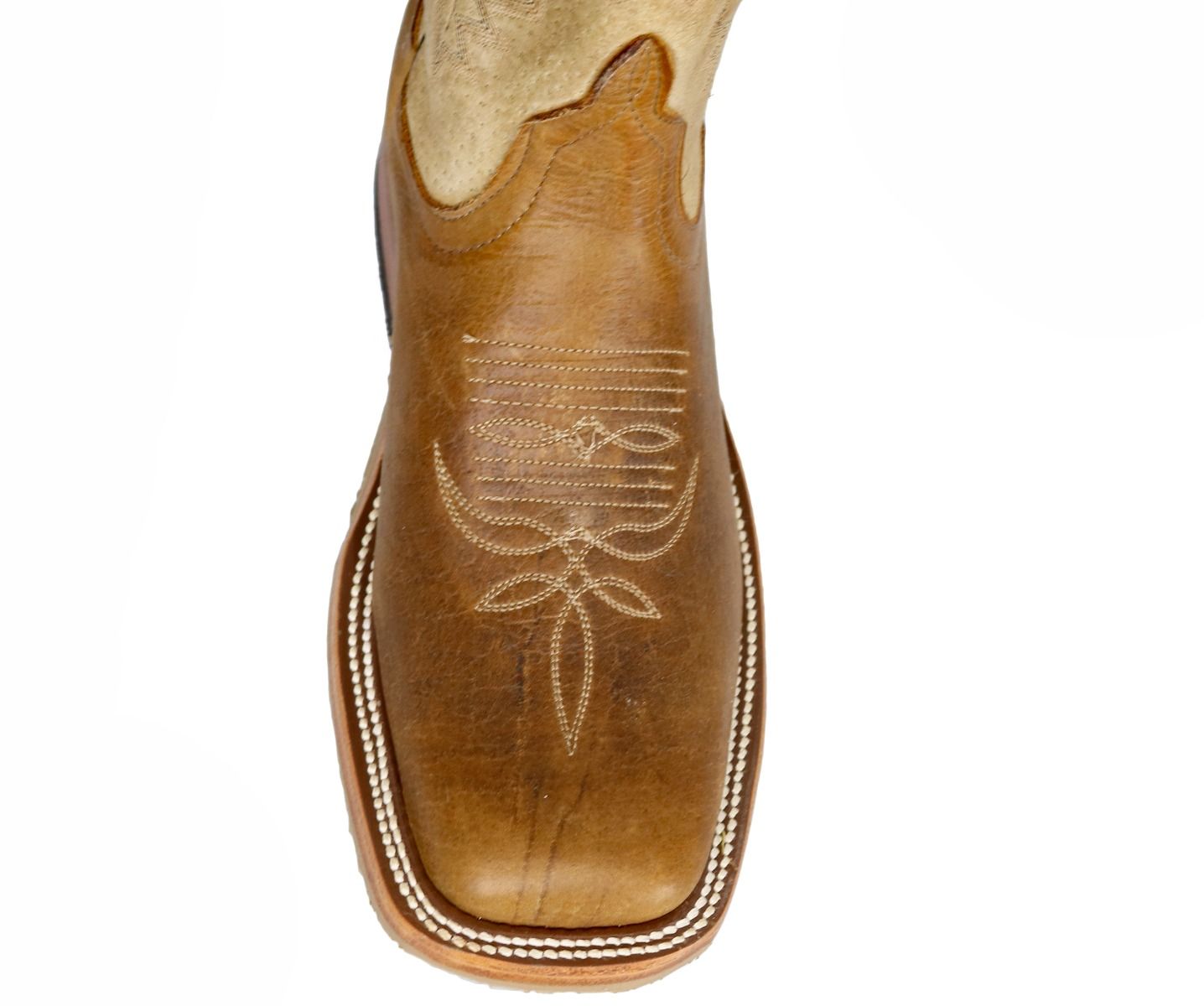 Anderson Bean Men's Square Toe Natural Brahma Bison Tan Sinsation Crepe Sole Boots