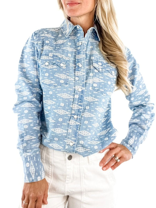 Blue washed Thelma Shirt with Aztec Design