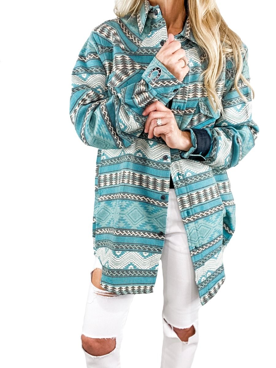 Men's Woven Cotton Turquoise Lodge Blanket Shirt