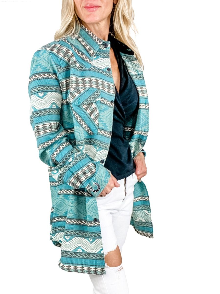 Men's Woven Cotton Turquoise Lodge Blanket Shirt