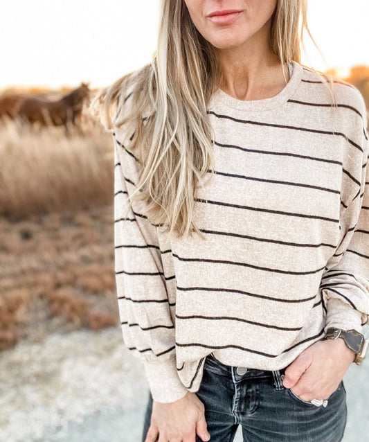 Mira Stripe Marled Top In Oatmeal By Z Supply Zt214362