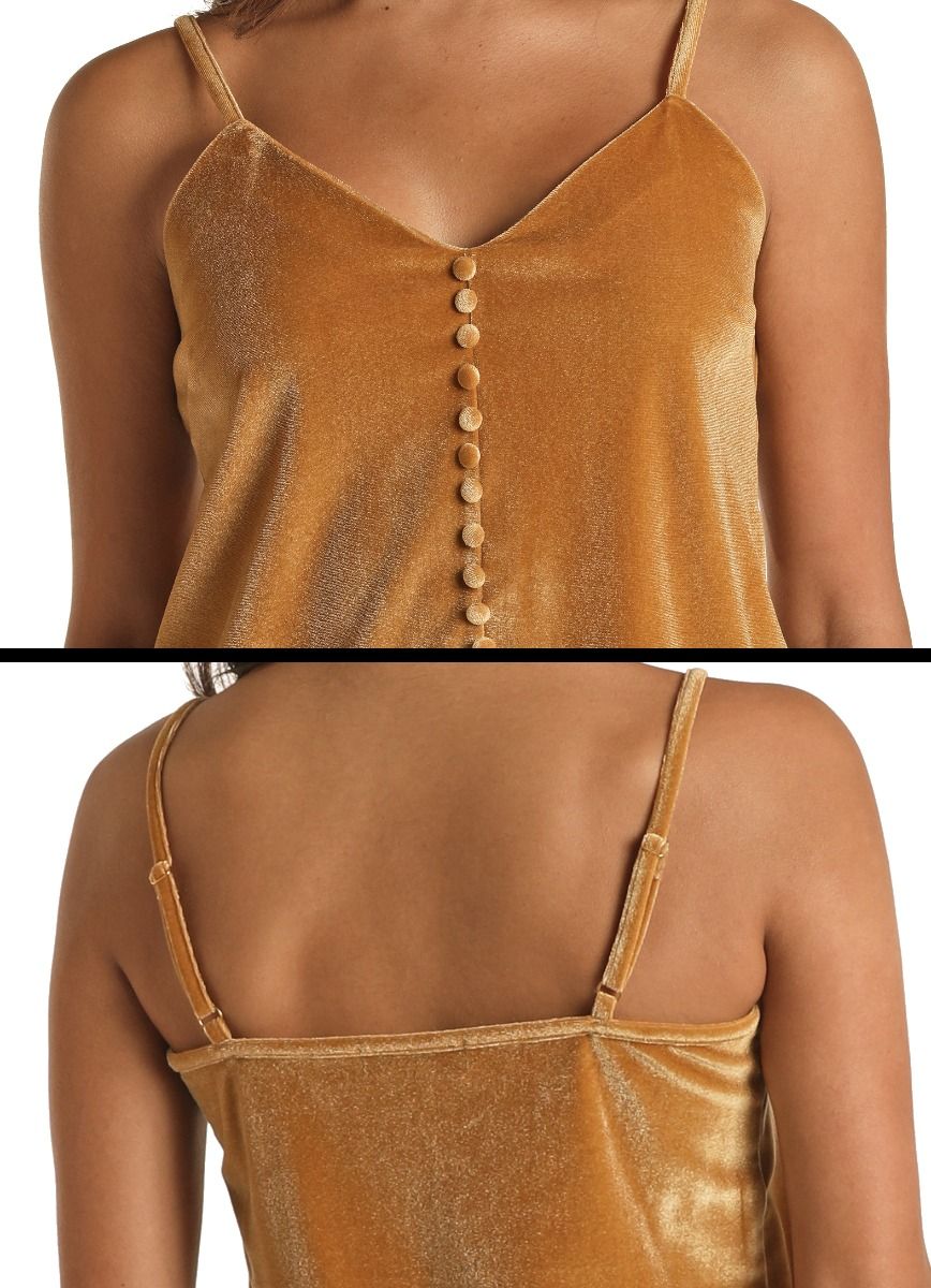 Women's Gold Velvet Tank with Adjustable Straps By Rock and Roll 49-2341