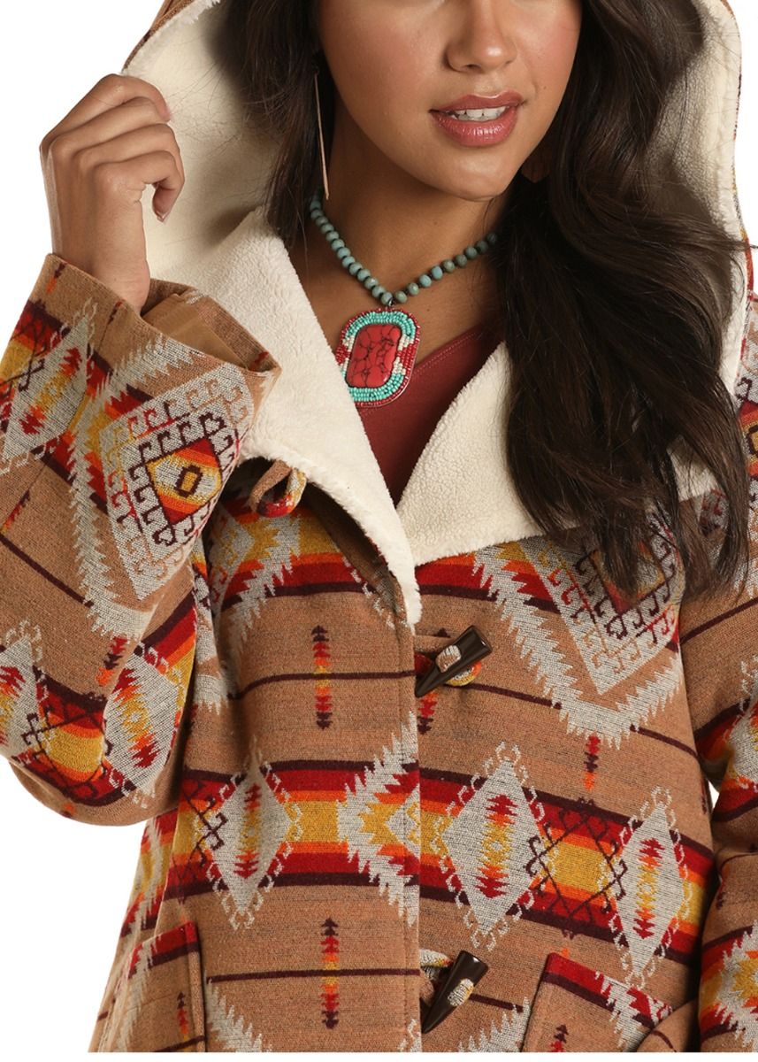 Ladies Aztec Jacquard Wool Cape Coat 52-1011
