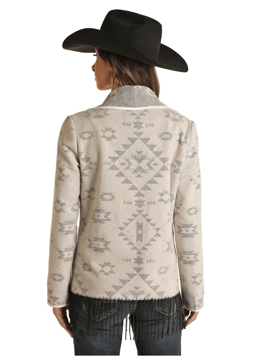 Ladies Natural Aztec Jacquard with Fringe