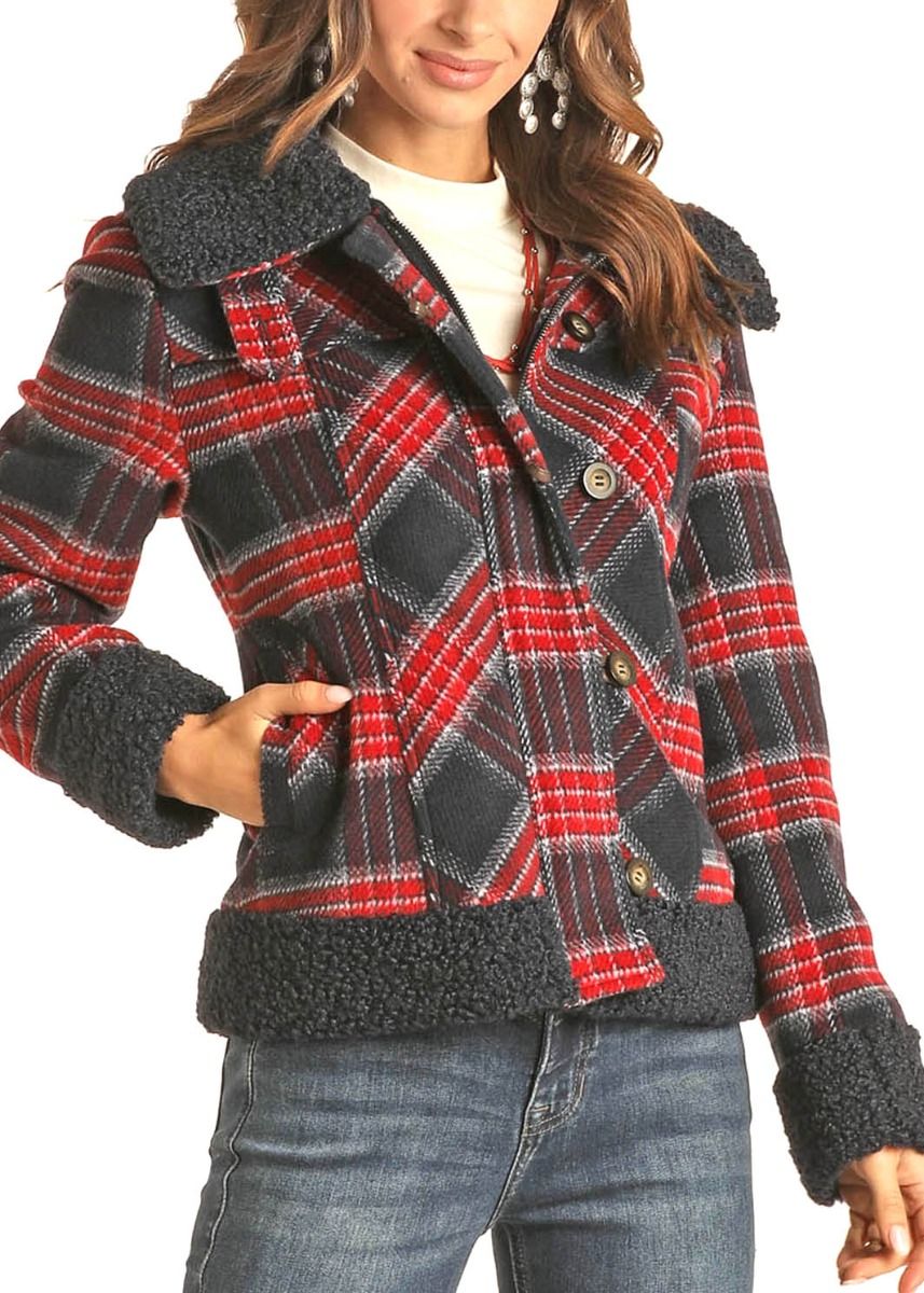 Ladies Ls Coat In Indigo Plaid