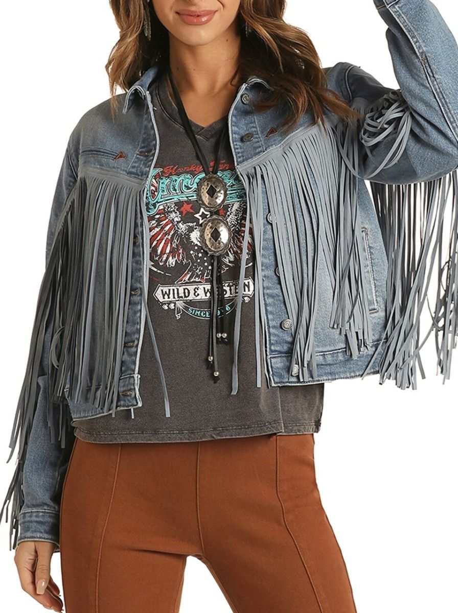 Cropped Fringe Denim Jacket 52-1708