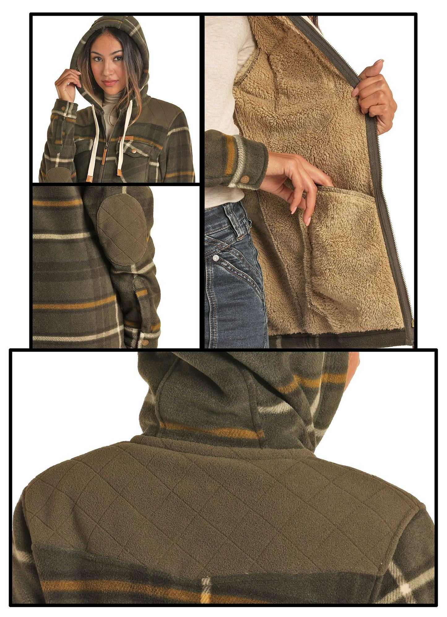 Powder River Women's Green Plaid Fleece Lined Hooded Jacket
