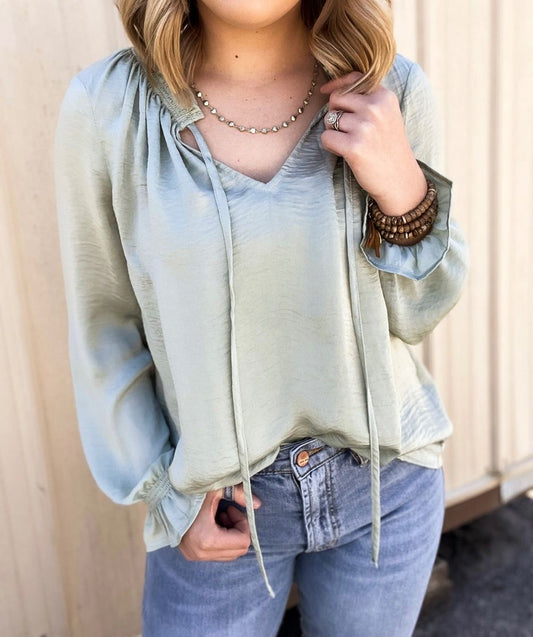 Miss Me Smocking Detail Woven Top