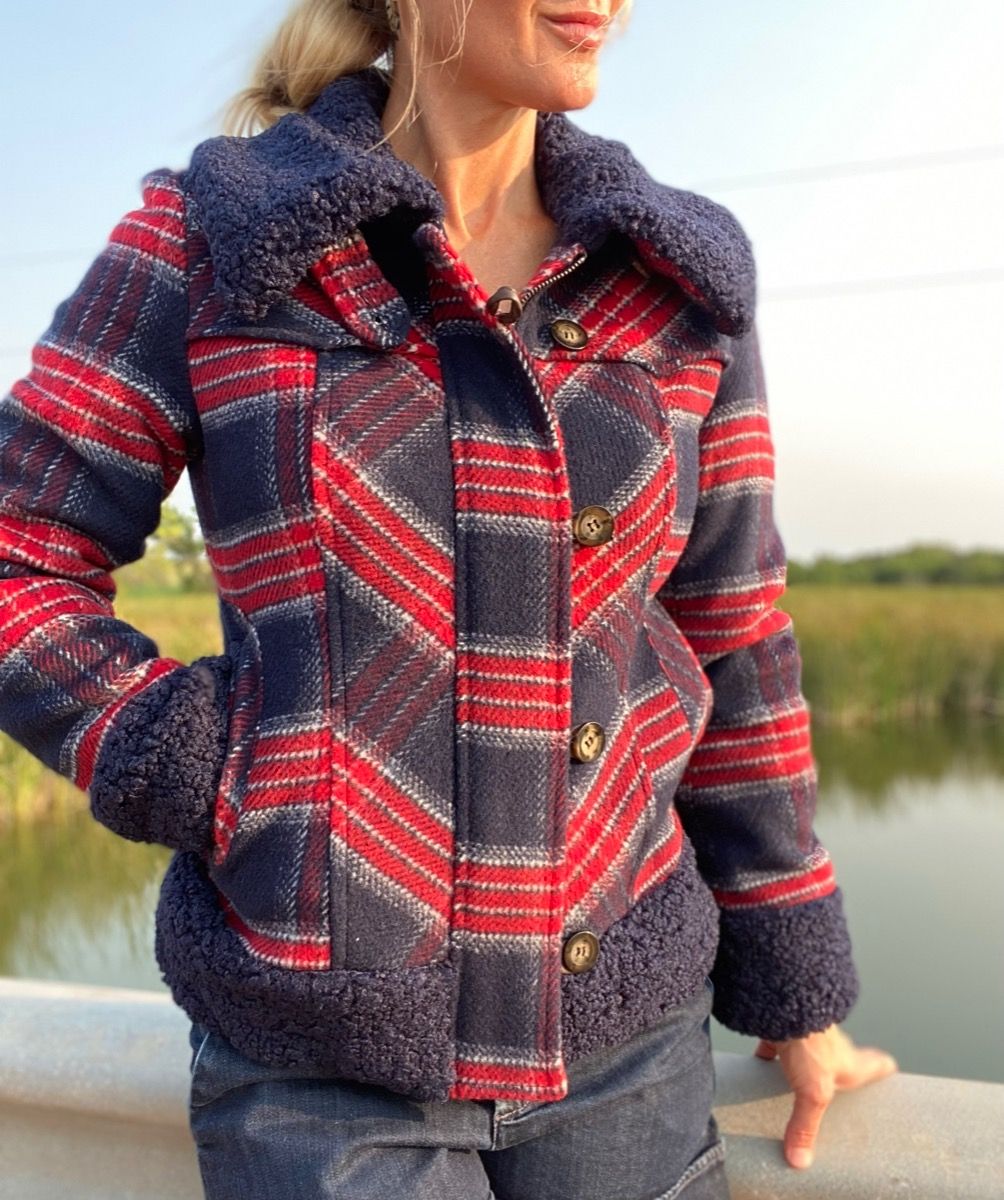 Ladies Ls Coat In Indigo Plaid