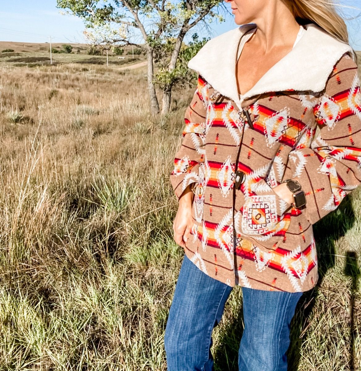 Ladies Aztec Jacquard Wool Cape Coat 52-1011