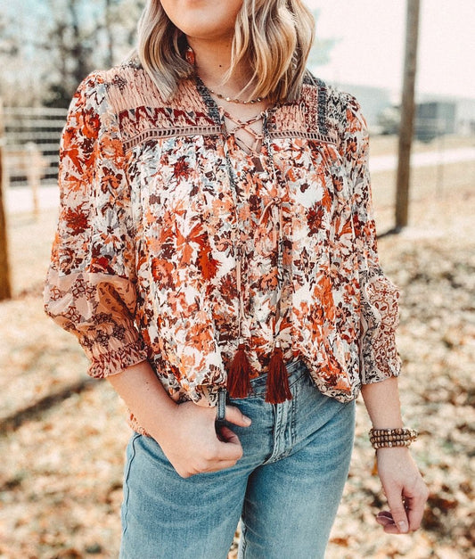 Miss Me Woven Floral Print Top