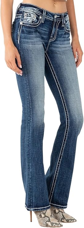 Mid Rise Camo Yoke Boot Jeans with Faux Flap Pockets
