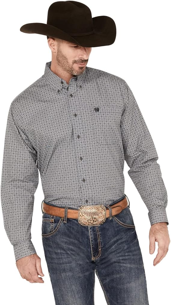 Cinch Men's Geometric Print Button Down Western Shirt In Gray