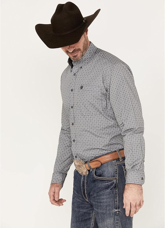 Cinch Men's Geometric Print Button Down Western Shirt In Gray
