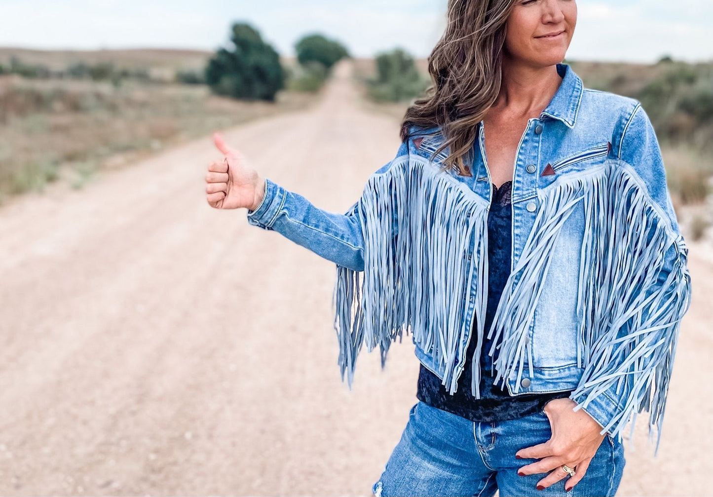 Cropped Fringe Denim Jacket 52-1708