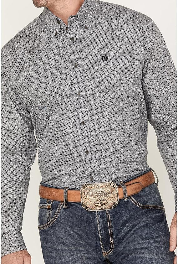 Cinch Men's Geometric Print Button Down Western Shirt In Gray
