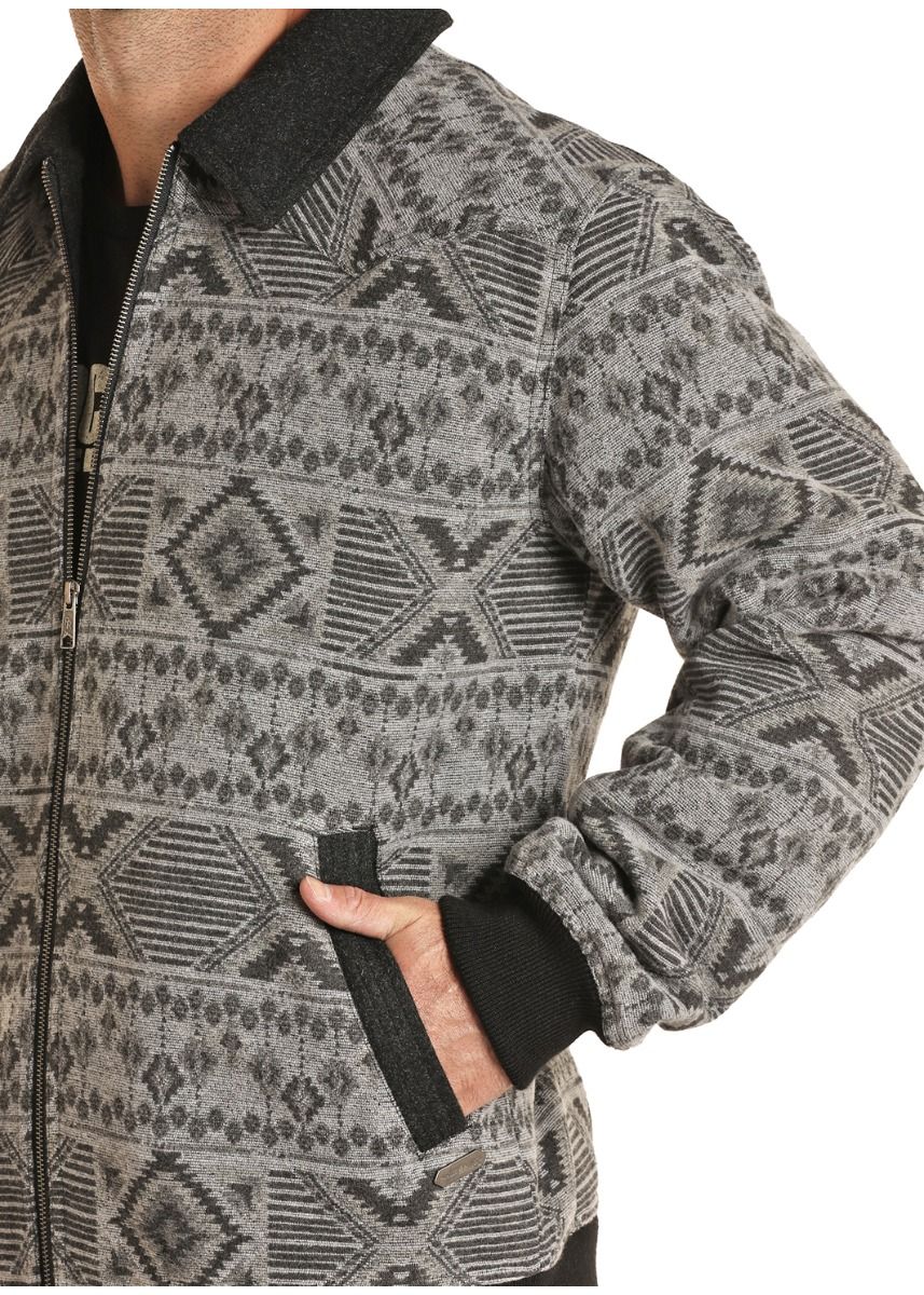 Men's Charcoal Aztec Wool Bomber Coat By Powder River Outfitters 92-1010