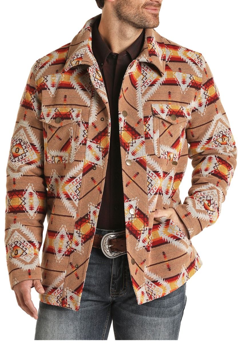 Men's Aztec Jacquard Wool Commander Jacket By Powder River 92-1011