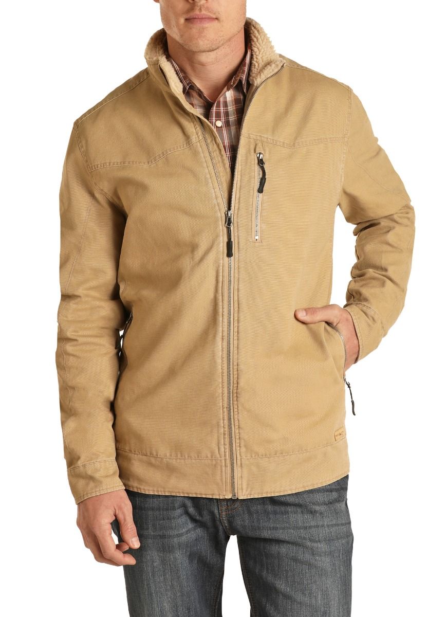 Men's Brushed Cotton Canvas Jacket Water Resistant In Tan 92-1026