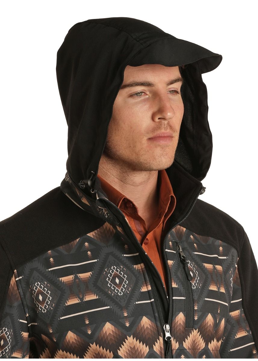 Men's Black Printed Aztec Soft Shell Jacket by Powder River 92-1049