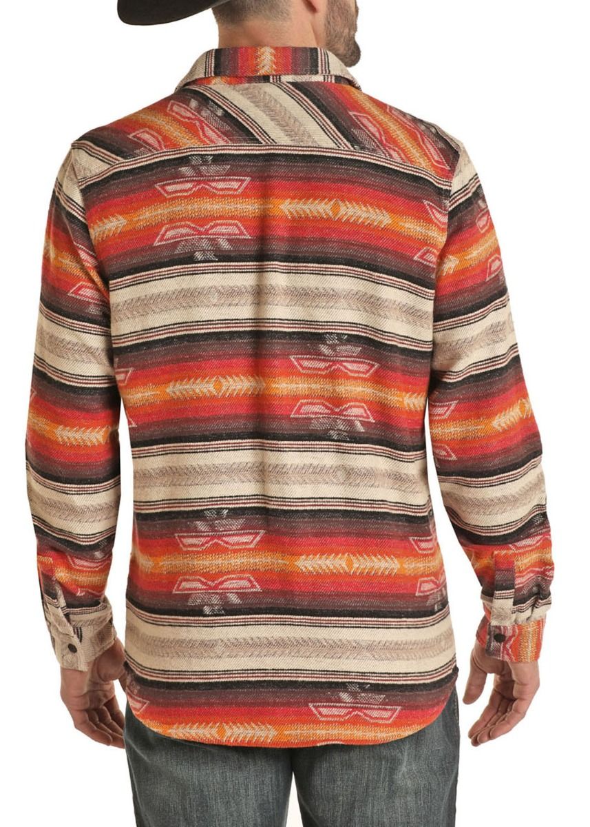 Rock And Roll Cowboy Aztec Jacquard Shirt Jacket 92-1116Orange