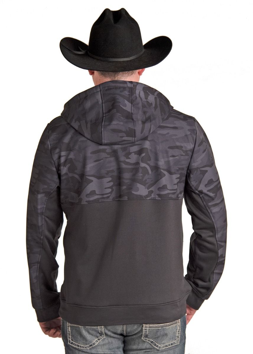 Men's Charcoal Camo Printed Soft Shell Jacket With Fleece Trim 92-1128