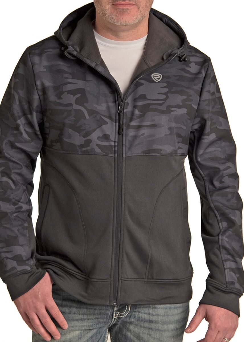 Men's Charcoal Camo Printed Soft Shell Jacket With Fleece Trim 92-1128