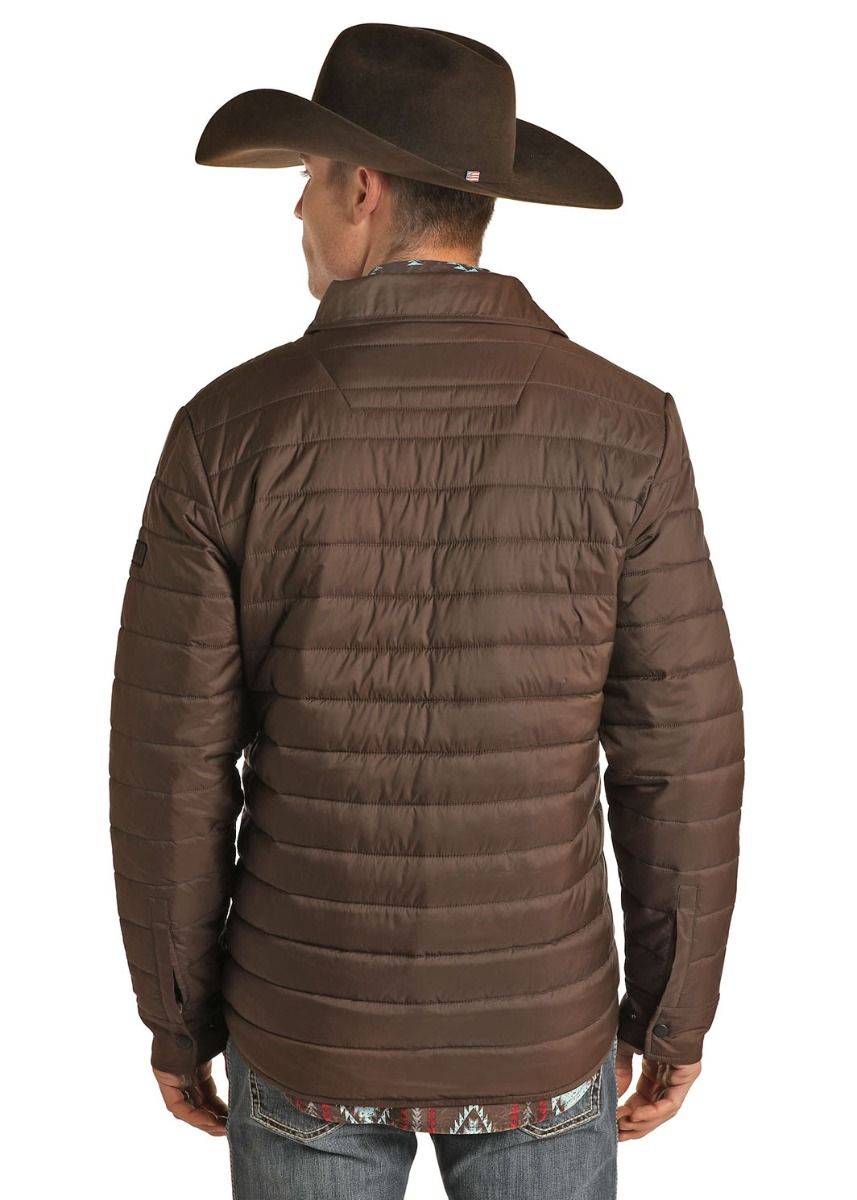 Men's Quilted Puffer Shirt Jacket In Brown 92-1131