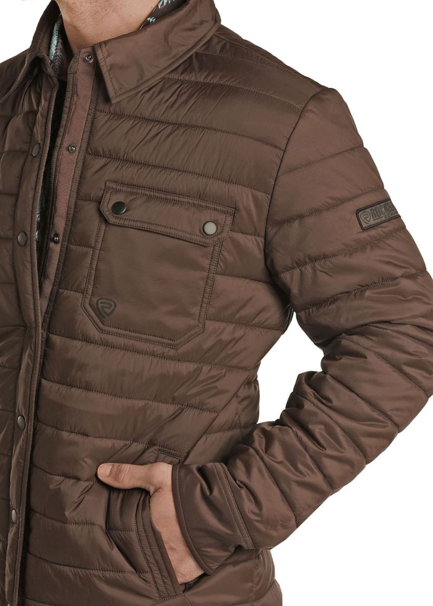 Men's Quilted Puffer Shirt Jacket In Brown 92-1131