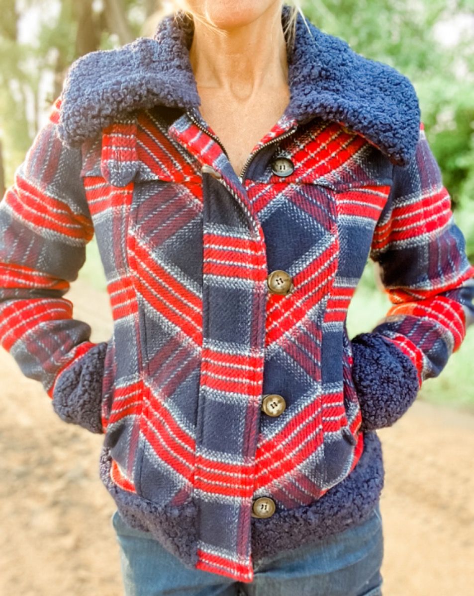 Ladies Ls Coat In Indigo Plaid