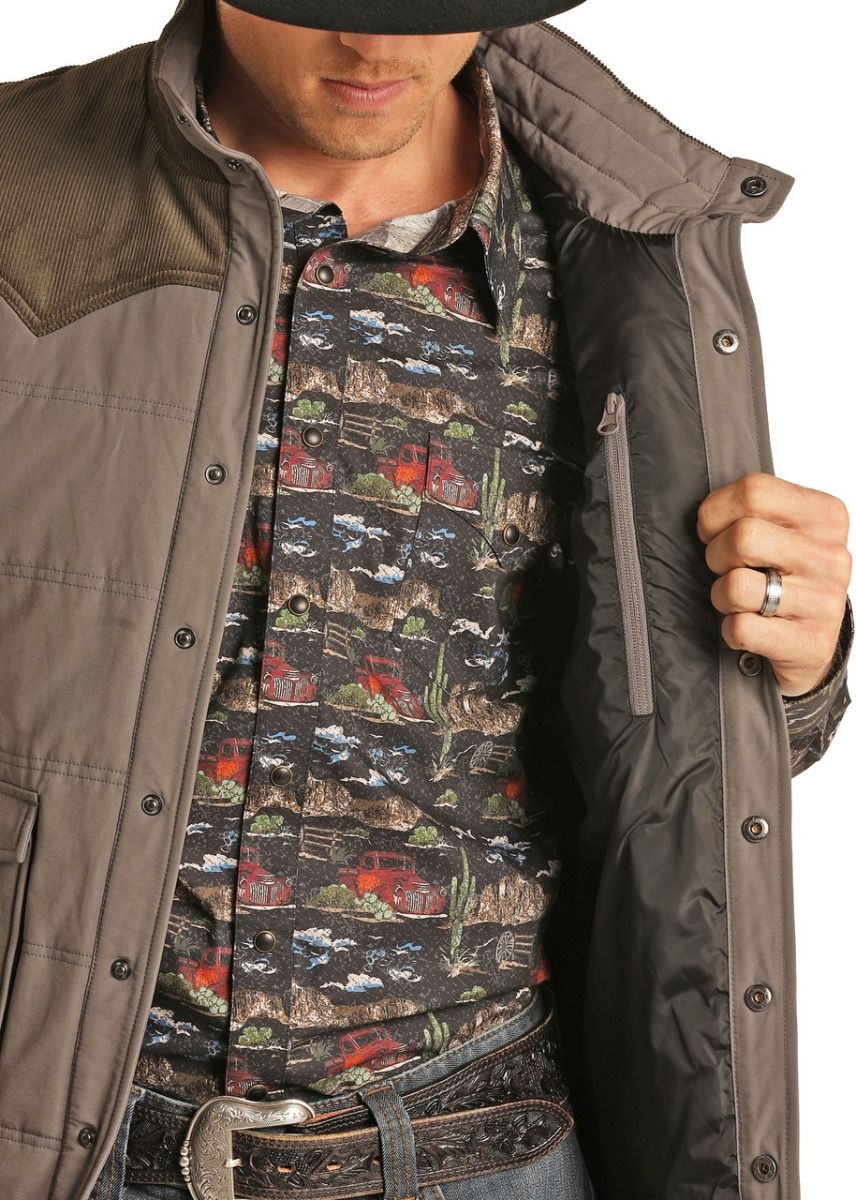 Men's Vintage 46 Corduroy Quilted Performance Vest In Charcoal 98-1109