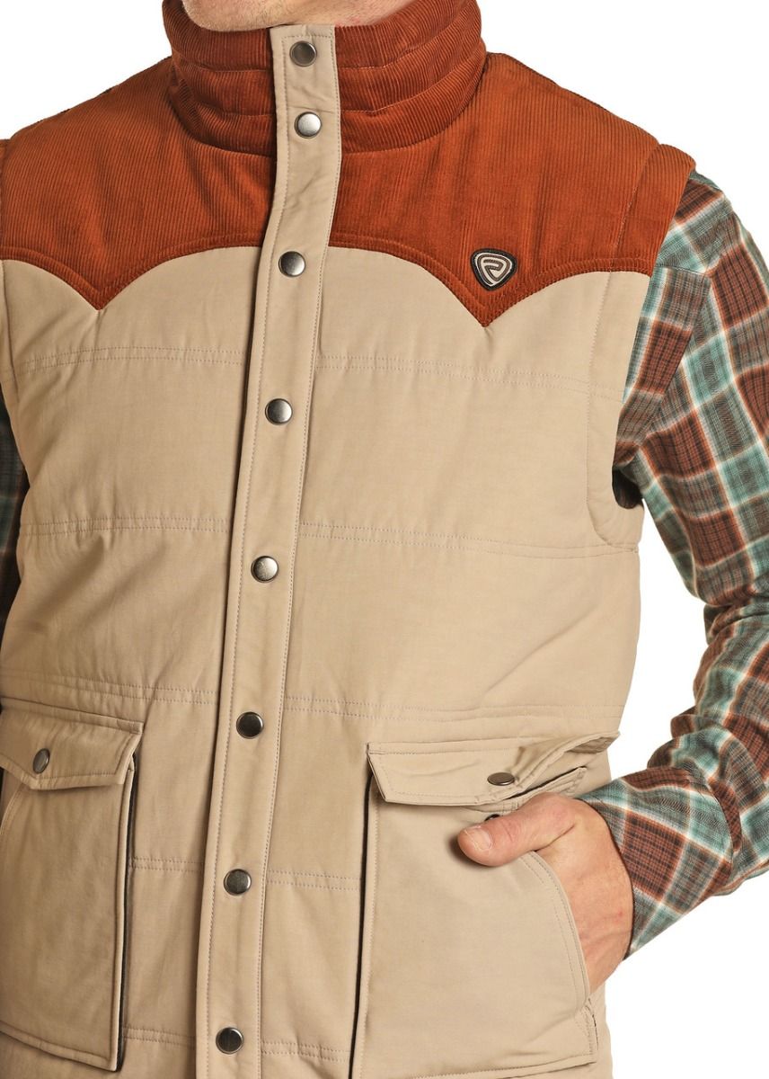 Men's Vintage 46 Corduroy Quilted Performance Vest In Tan 98-1110