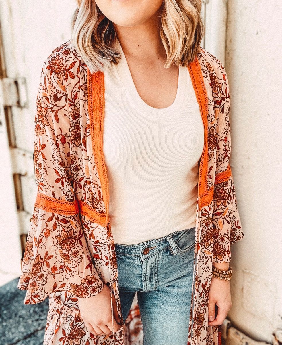 Miss Me Woven Floral Print Kimono