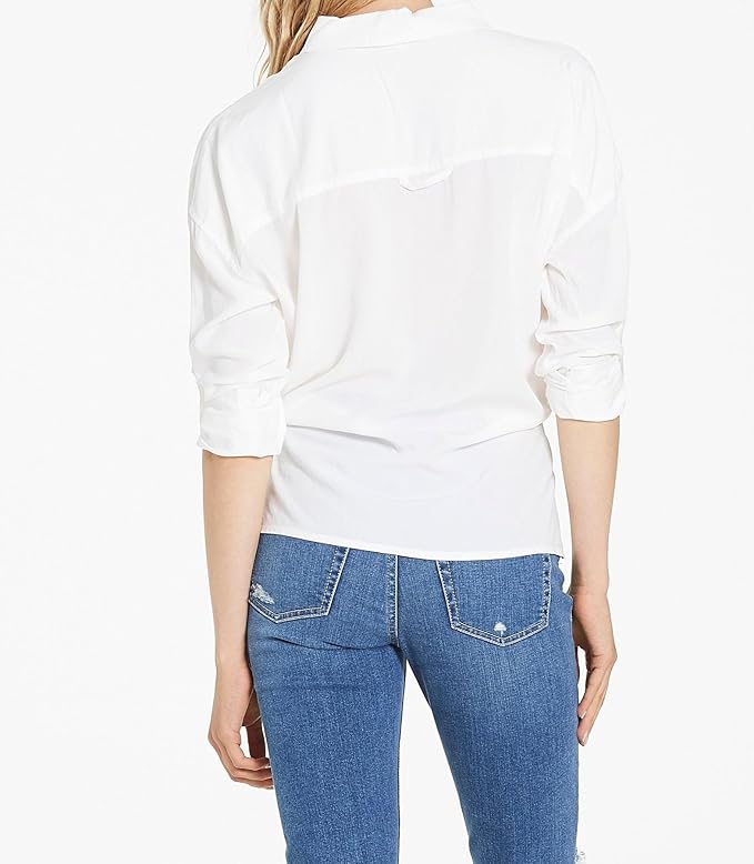 DEAR JOHN Arianna White Button Front Tencel Shirt