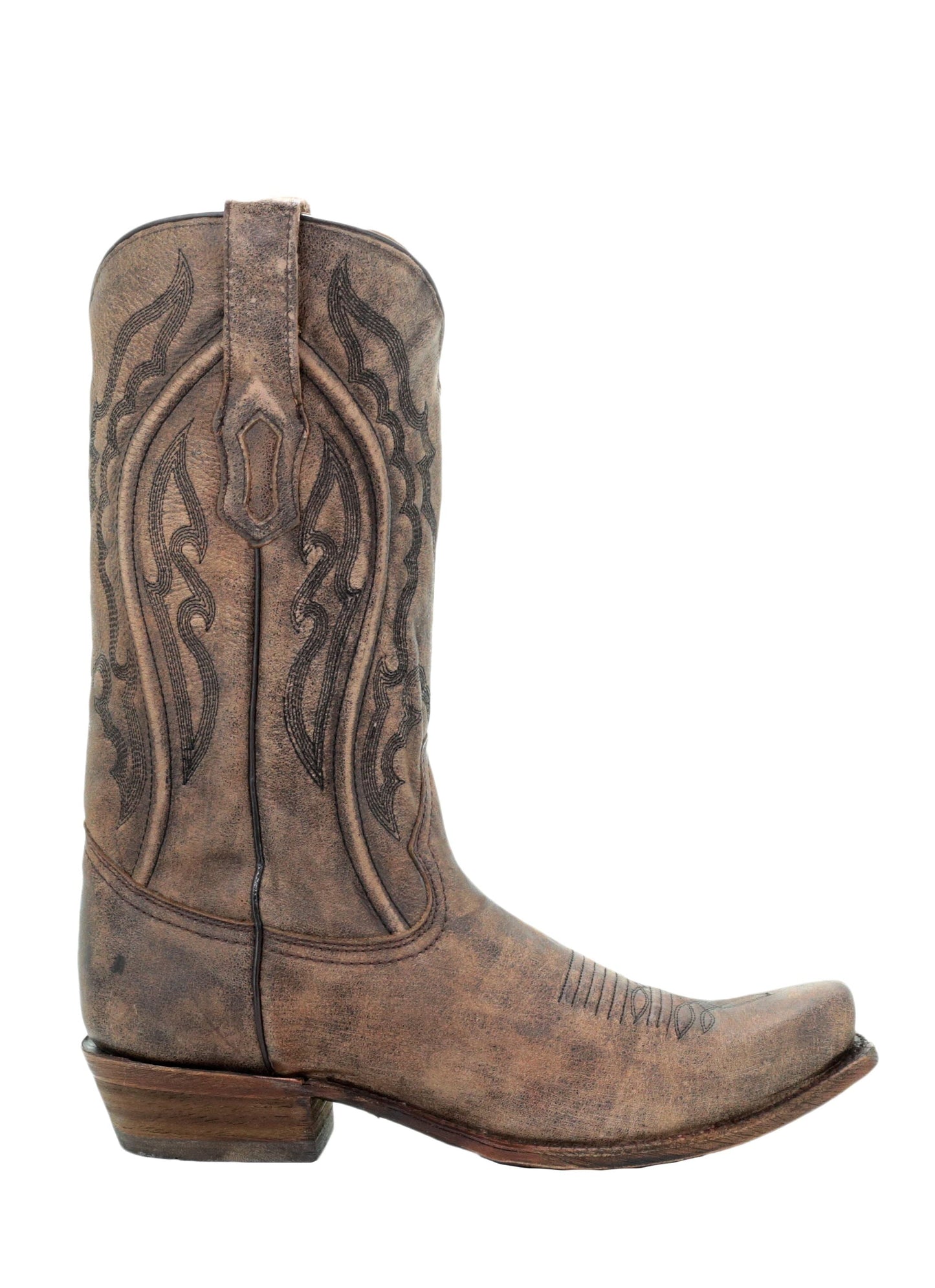 Corral Men's Distressed Brown Embroidered Narrow Square Toe Boots