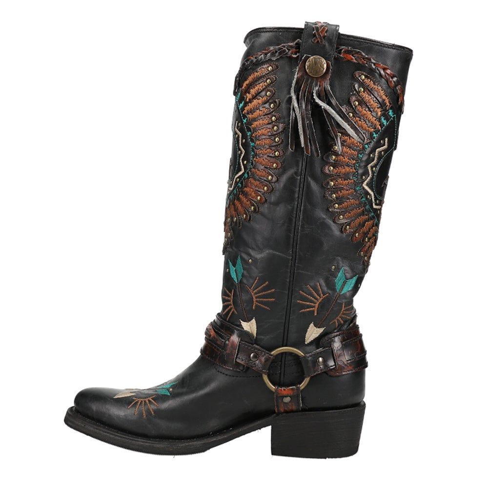 Ladies Black Eagle Overlay And Harness Biker Boot By Corral A3616