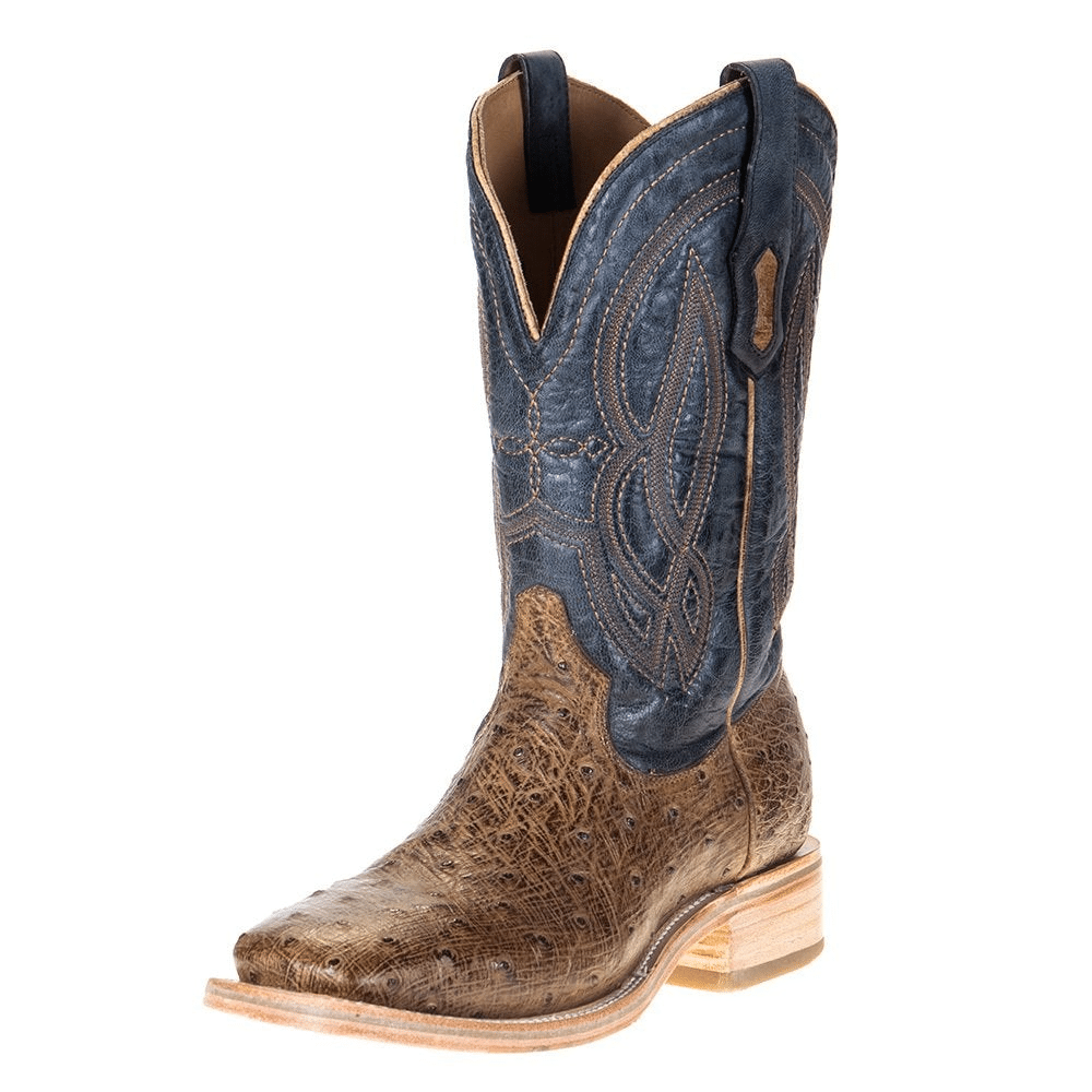 Men's Orix And Navy Blue Ostrich Embroidery Square Toe By Corral A4052