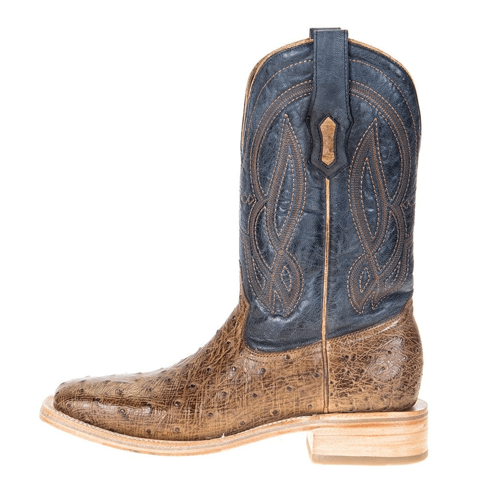 Men's Orix And Navy Blue Ostrich Embroidery Square Toe By Corral A4052
