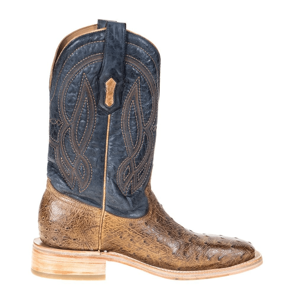 Men's Orix And Navy Blue Ostrich Embroidery Square Toe By Corral A4052