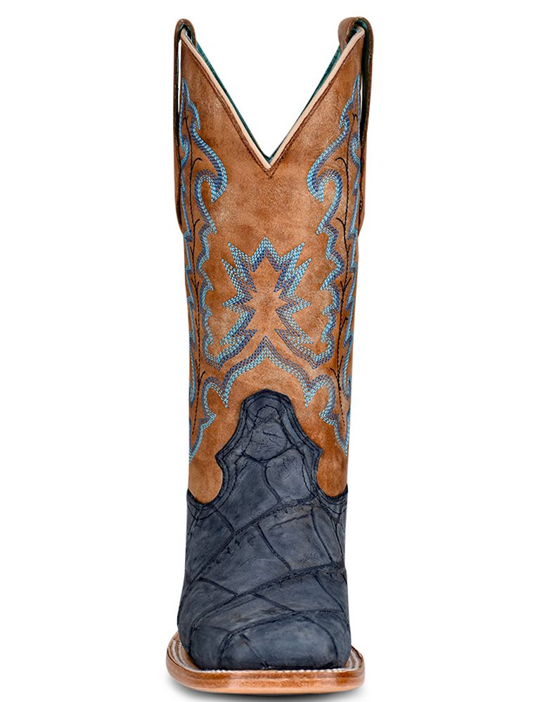 Corral Ladies Blue and Sand Alligator Embroidery Square Toe Boot A4199