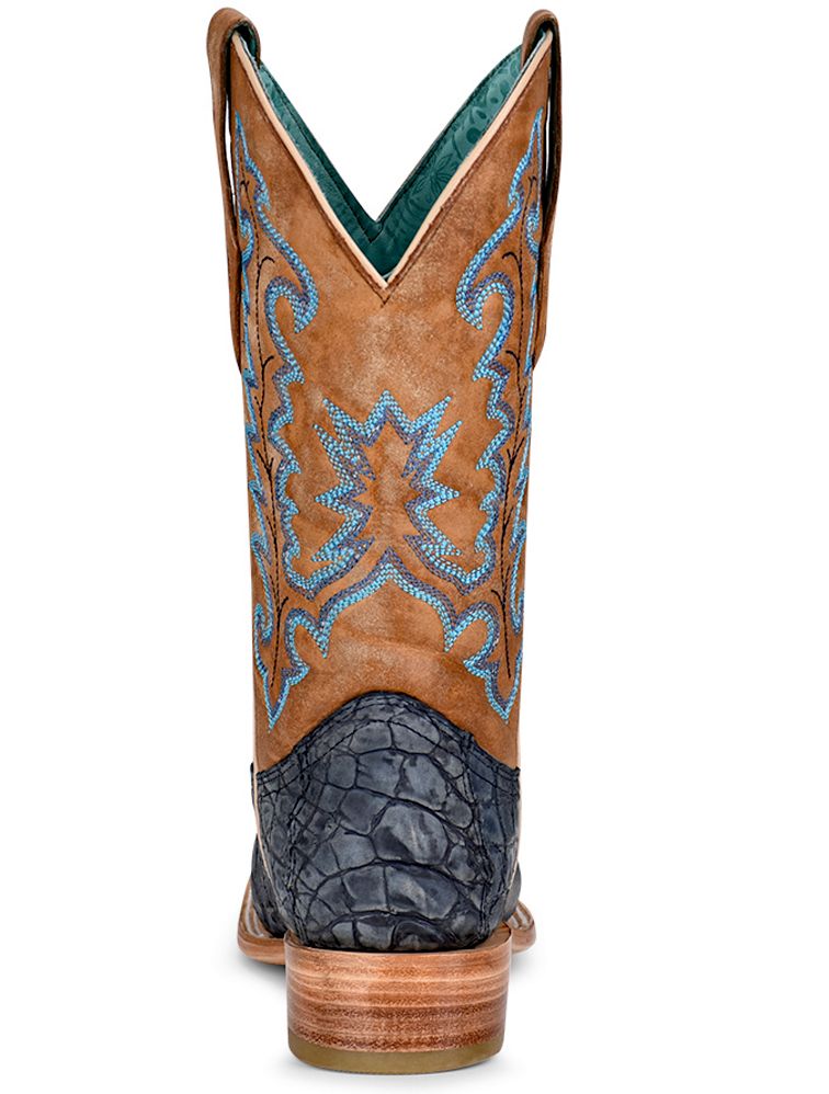 Corral Ladies Blue and Sand Alligator Embroidery Square Toe Boot A4199