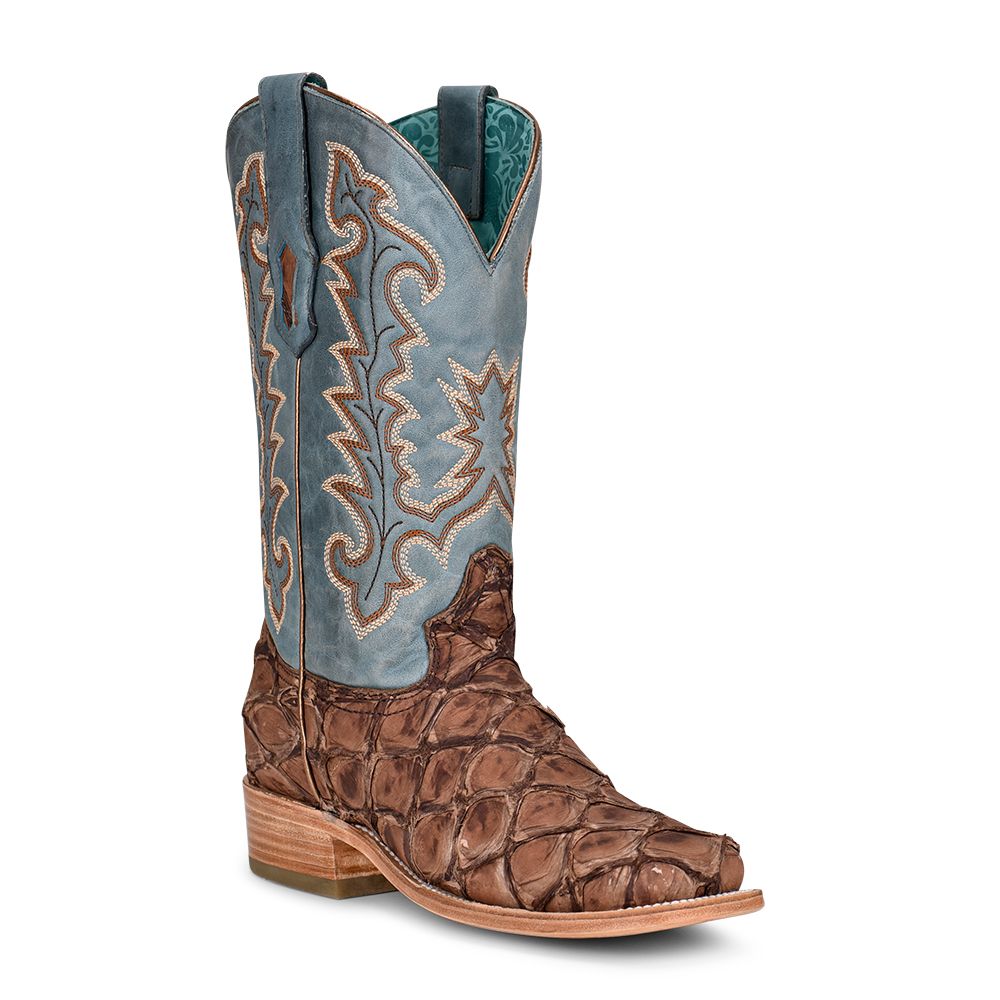 Corral Ladie's Brown And Blue Fish Embroidery Boots A4205