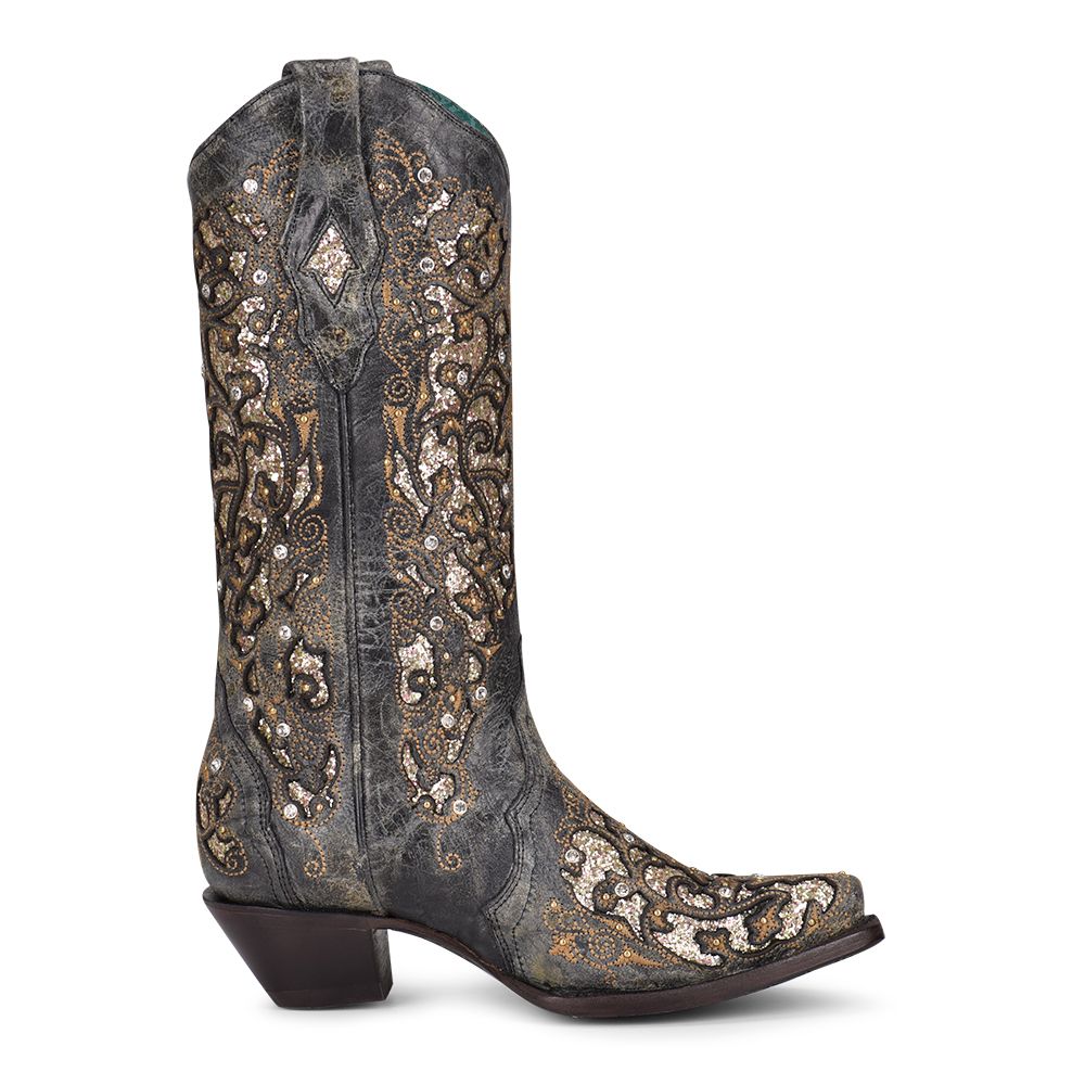 Corral Boots Ladies Black Inlay And Studs And Crystals A4231
