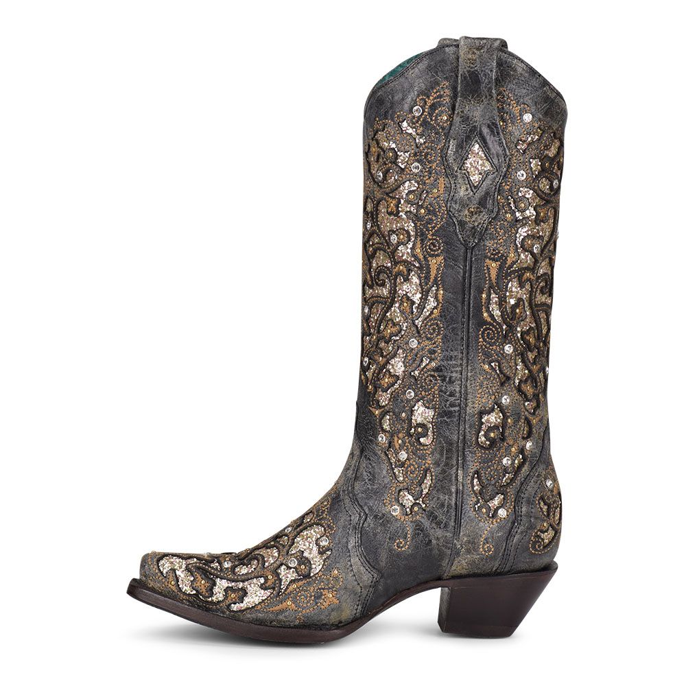 Corral Boots Ladies Black Inlay And Studs And Crystals A4231