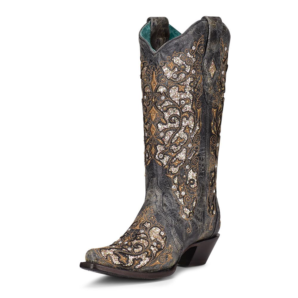 Corral Boots Ladies Black Inlay And Studs And Crystals A4231